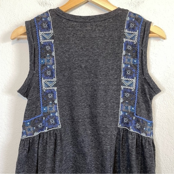 Free People Marcy Tank Charcoal Gray Blue Embroidered Details Boho Shirt Sz SM - Picture 7 of 14